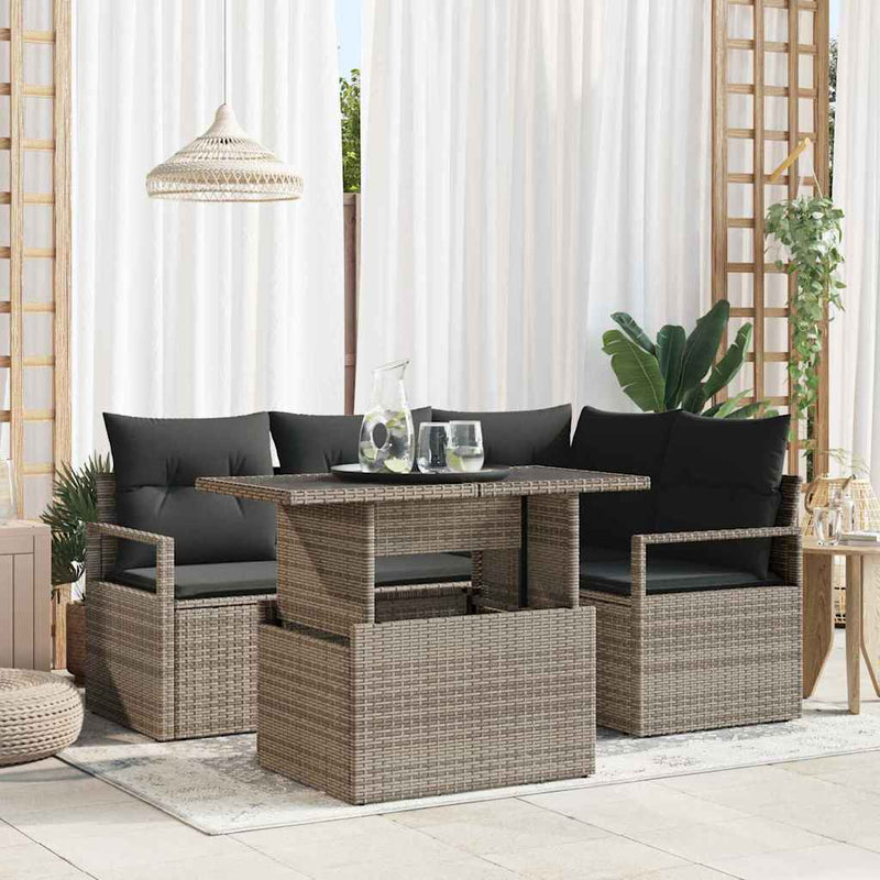 vidaXL Garden Sofa Set with Storage 5 pcs Grey Poly rattan