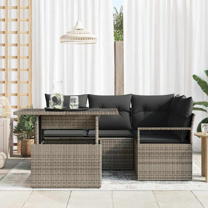 vidaXL Garden Sofa Set with Storage 5 pcs Grey Poly rattan
