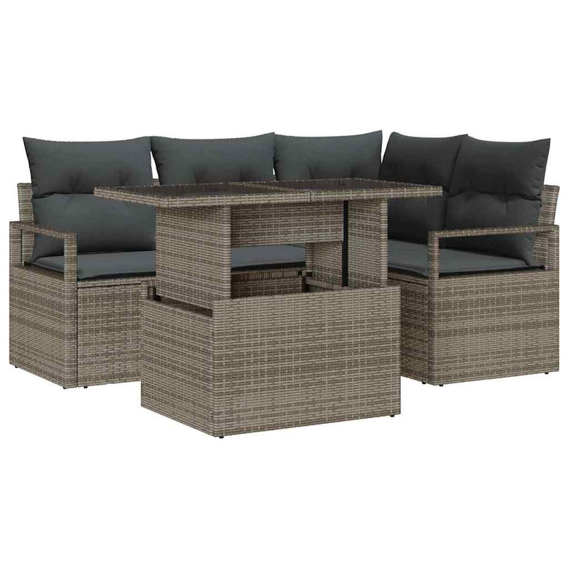 vidaXL Garden Sofa Set with Storage 5 pcs Grey Poly rattan