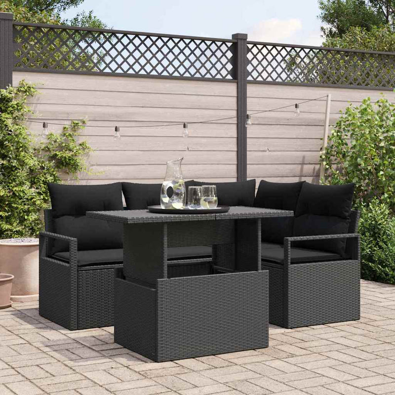 vidaXL Garden Sofa Set with Cushion 5 pcs Black Poly rattan