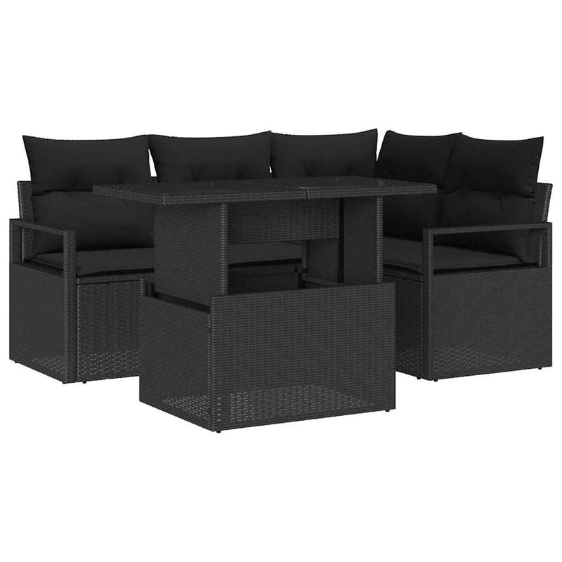 vidaXL Garden Sofa Set with Storage 5 pcs Black Poly rattan