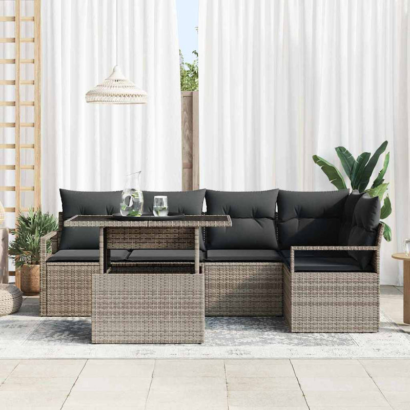 vidaXL Garden Sofa Set with Storage 6 pcs Grey Poly rattan