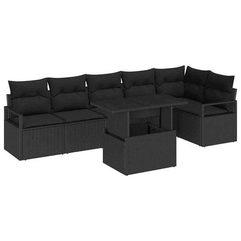 vidaXL Garden Sofa Set with Storage 7 pcs Black Poly rattan
