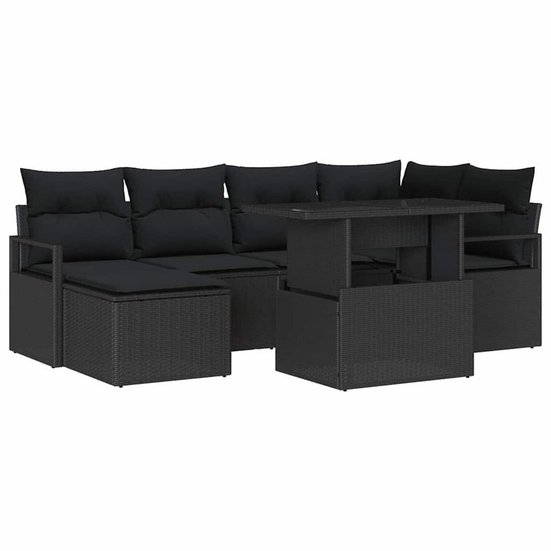vidaXL Garden Sofa Set with Storage 7 pcs Black Poly rattan