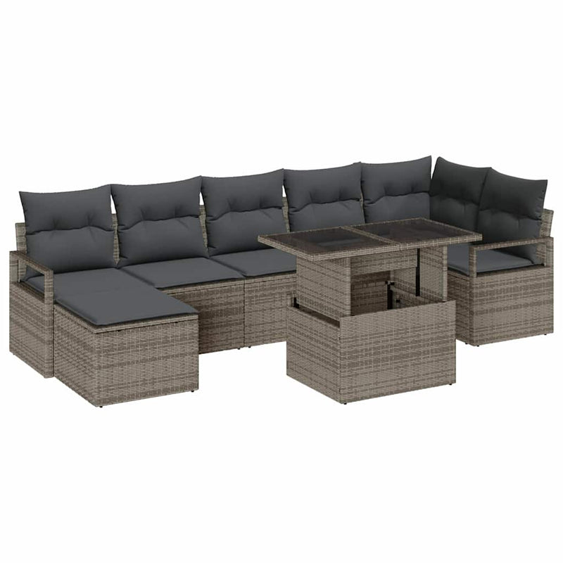 vidaXL Garden Sofa Set with Storage 8 pcs Grey Poly rattan
