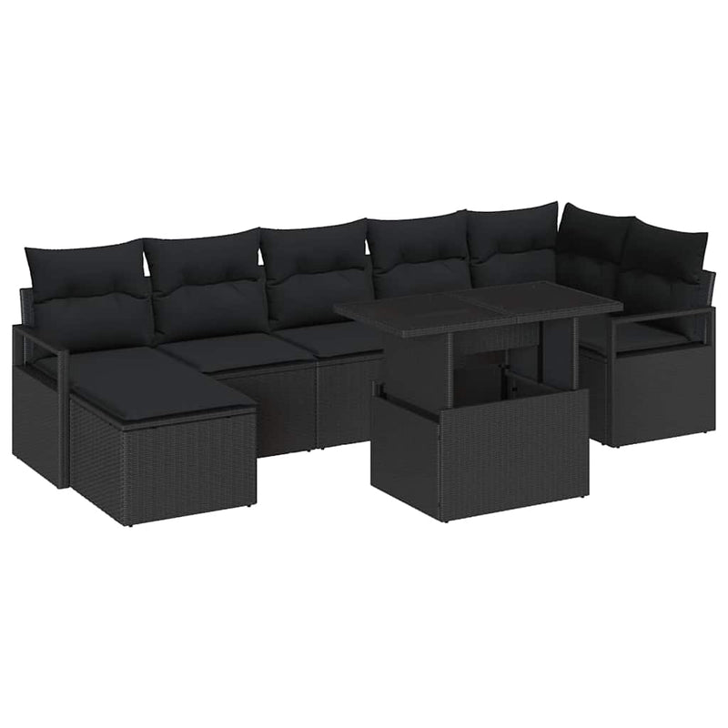 vidaXL Garden Sofa Set with Storage 8 pcs Black Poly rattan