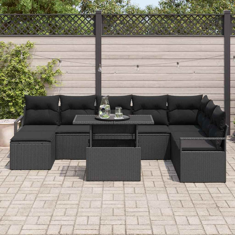 vidaXL Garden Sofa Set with Storage 9 pcs Black Poly rattan