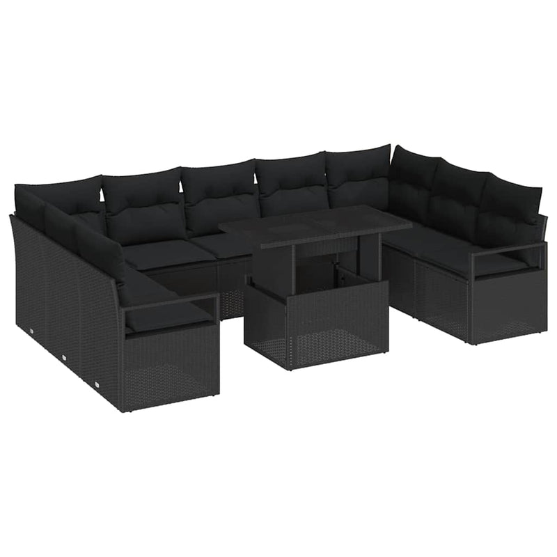 vidaXL Garden Sofa Set with Storage 10 pcs Black Poly rattan