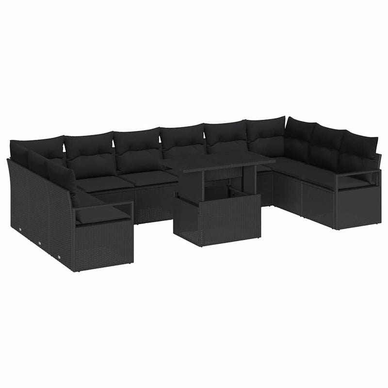 vidaXL Garden Sofa Set with Storage 11 pcs Black Poly rattan