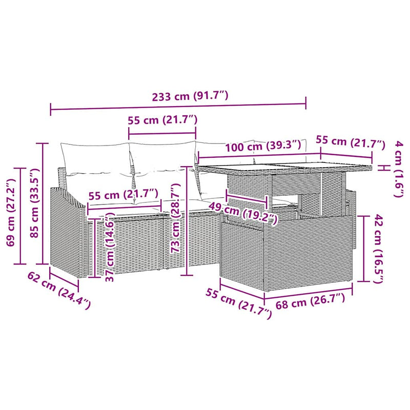 vidaXL Garden Sofa Set with Storage 5 pcs Black Poly rattan