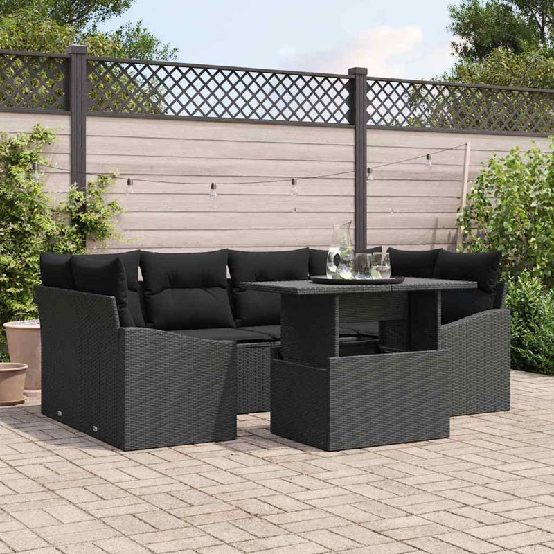 vidaXL Garden Sofa Set with Storage 7 pcs Black Poly rattan