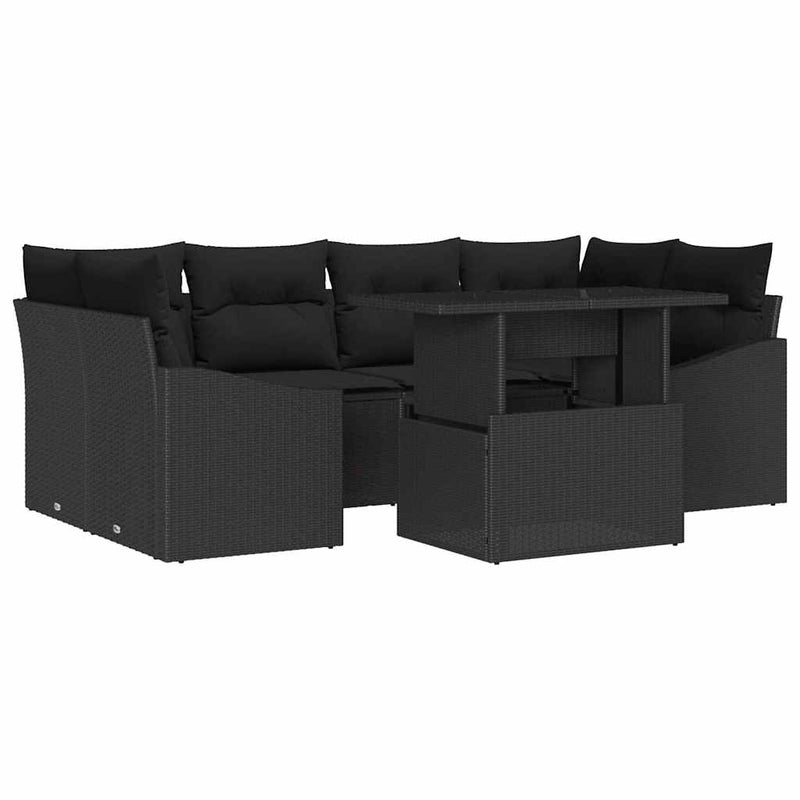 vidaXL Garden Sofa Set with Storage 7 pcs Black Poly rattan