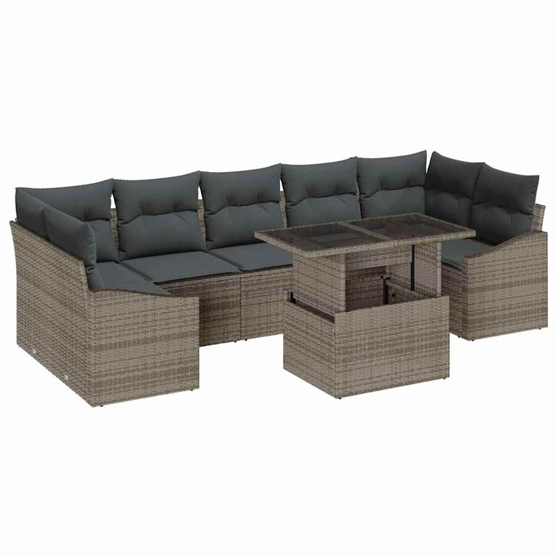 vidaXL Garden Sofa Set with Storage 8 pcs Grey Poly rattan