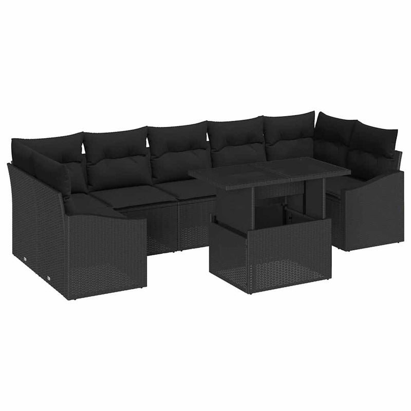 vidaXL Garden Sofa Set with Storage 8 pcs Black Poly rattan
