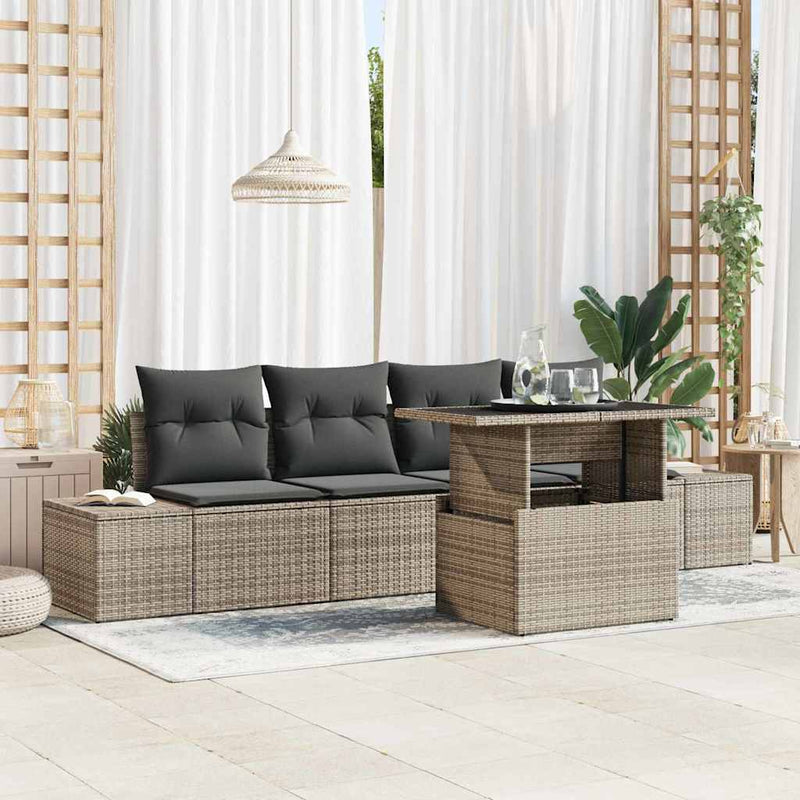 vidaXL Garden Sofa Set 5 pcs Grey Poly Rattan & Powder-Coated Steel