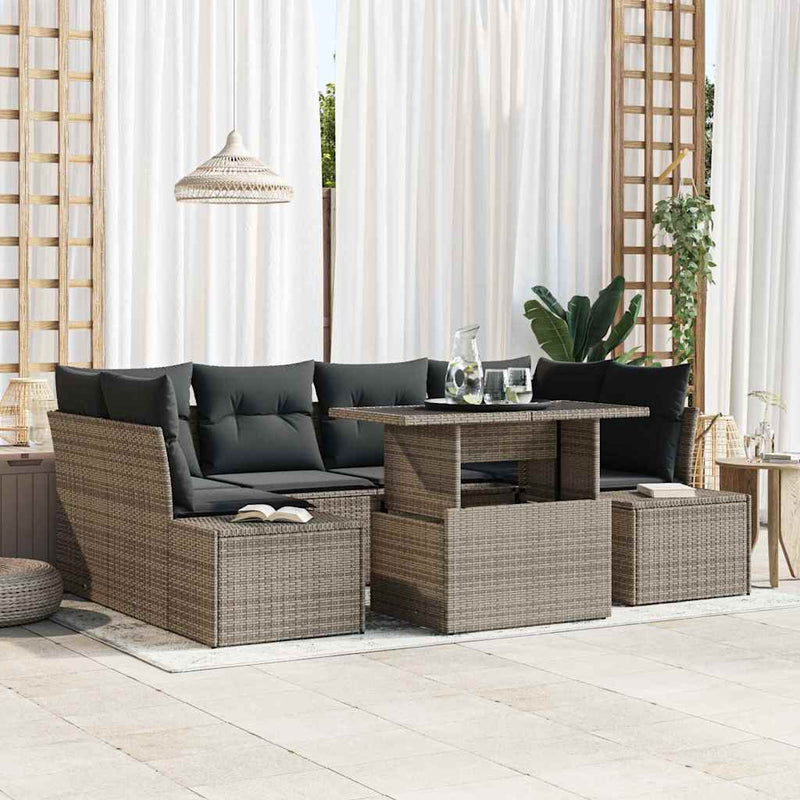 vidaXL Garden Sofa Set 7 pcs Grey Poly Rattan and Powder-Coated Steel