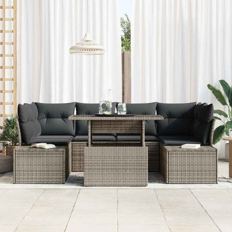 vidaXL Garden Sofa Set 7 pcs Grey Poly Rattan and Powder-Coated Steel