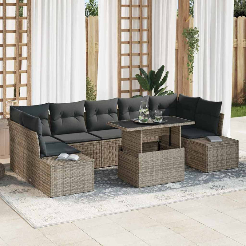 vidaXL Garden Sofa Set 8 pcs Grey Poly Rattan and Powder-Coated Steel