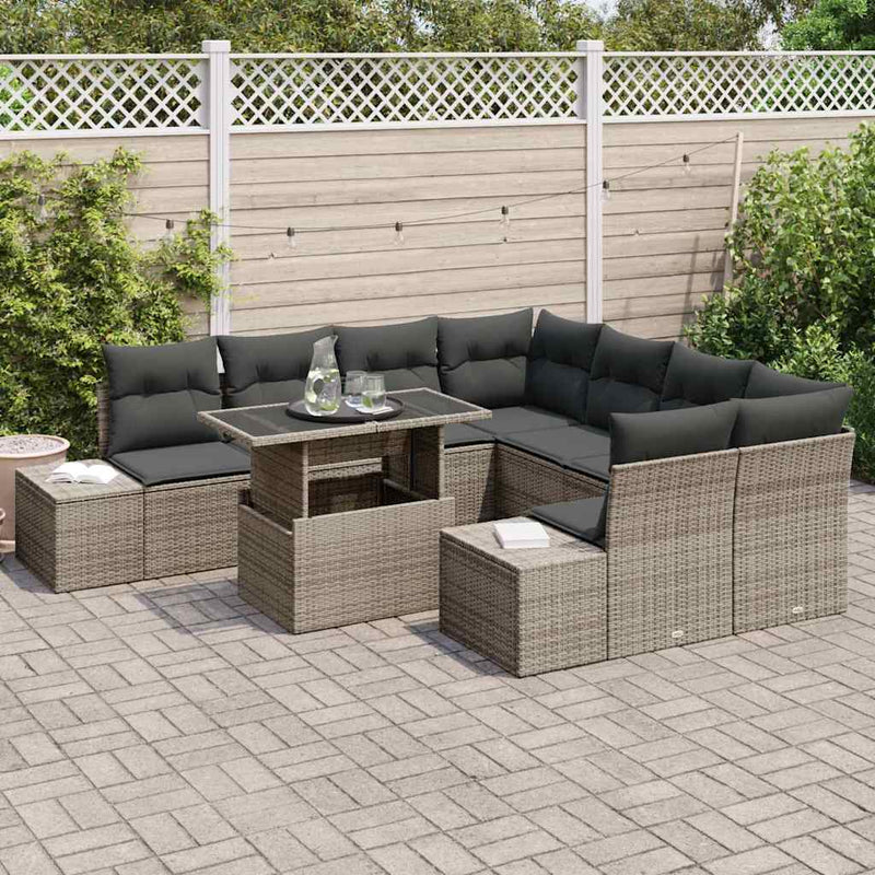 vidaXL Garden Sofa Set 9 pcs Grey Poly Rattan and Powder-Coated Steel
