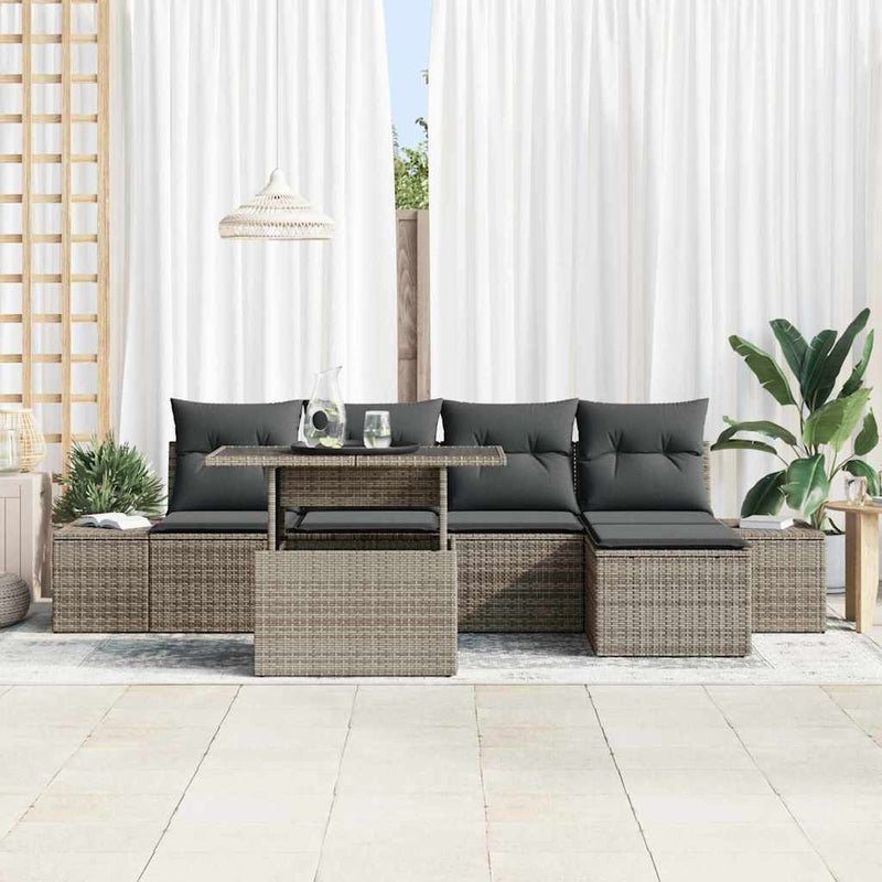 vidaXL Garden Sofa Set with Storage 6 pcs Grey Poly rattan