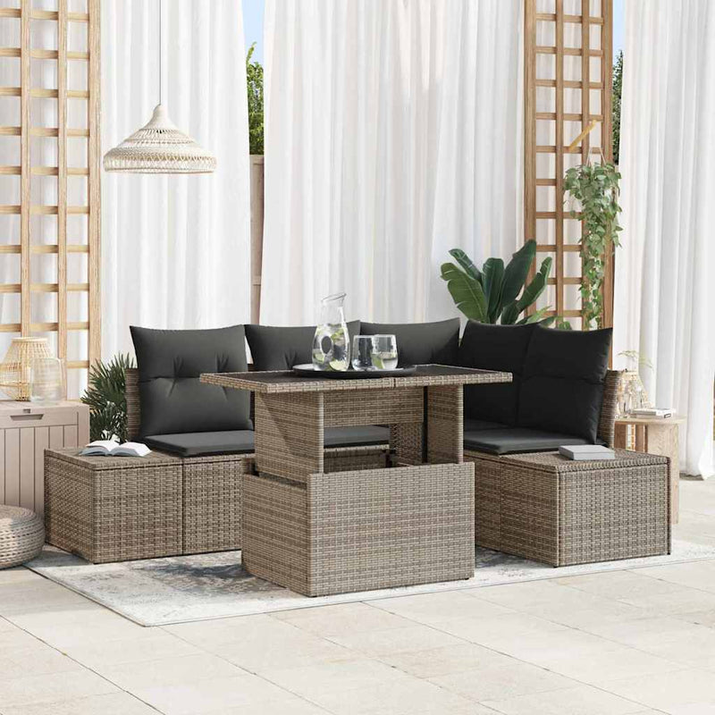 vidaXL Garden Sofa Set with Storage 5 pcs Grey Poly rattan