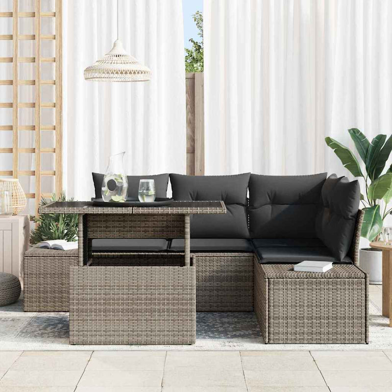 vidaXL Garden Sofa Set with Storage 5 pcs Grey Poly rattan