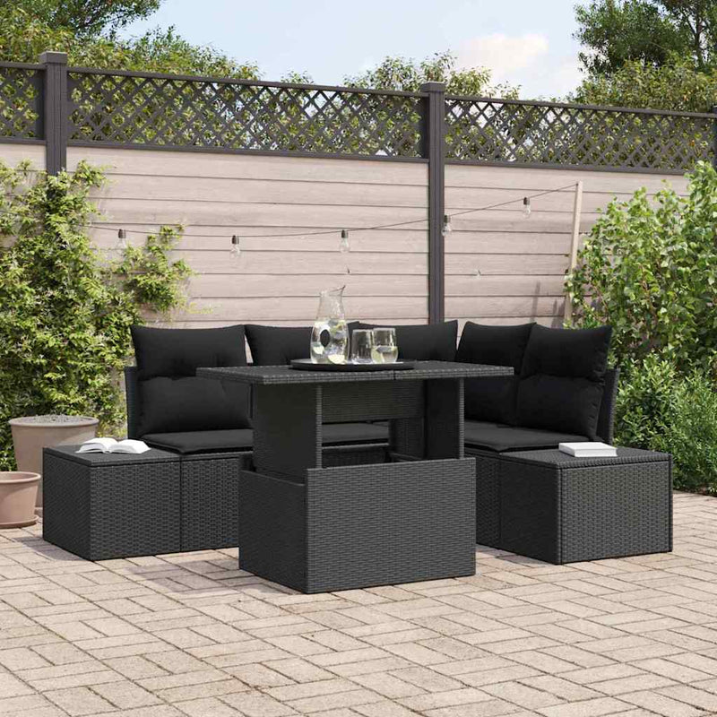 vidaXL Garden Sofa Set with Storage 5 pcs Black Poly rattan
