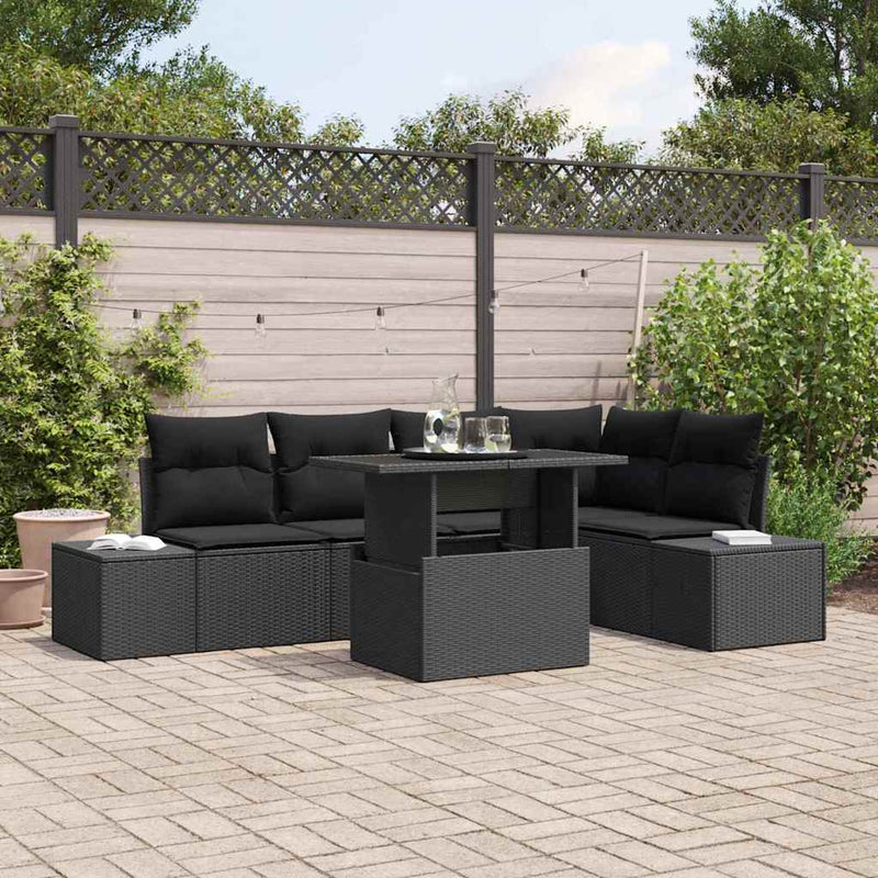 vidaXL Garden Sofa Set with Storage 6 pcs Black Poly rattan