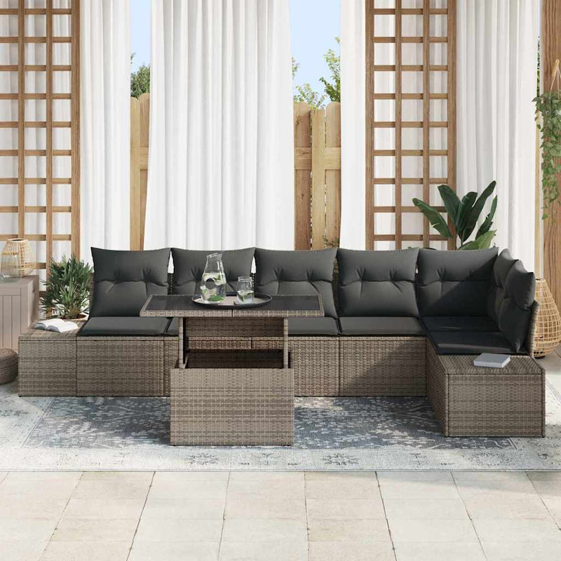 vidaXL Garden Sofa Set with Cushion 7 pcs Grey Poly Rattan
