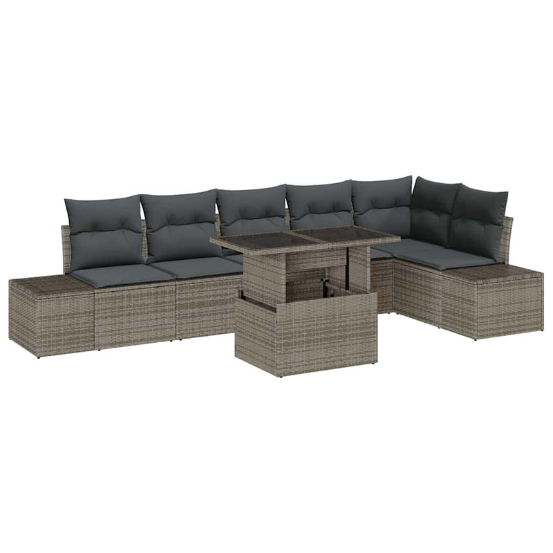 vidaXL Garden Sofa Set with Storage 7 pcs Grey Poly rattan