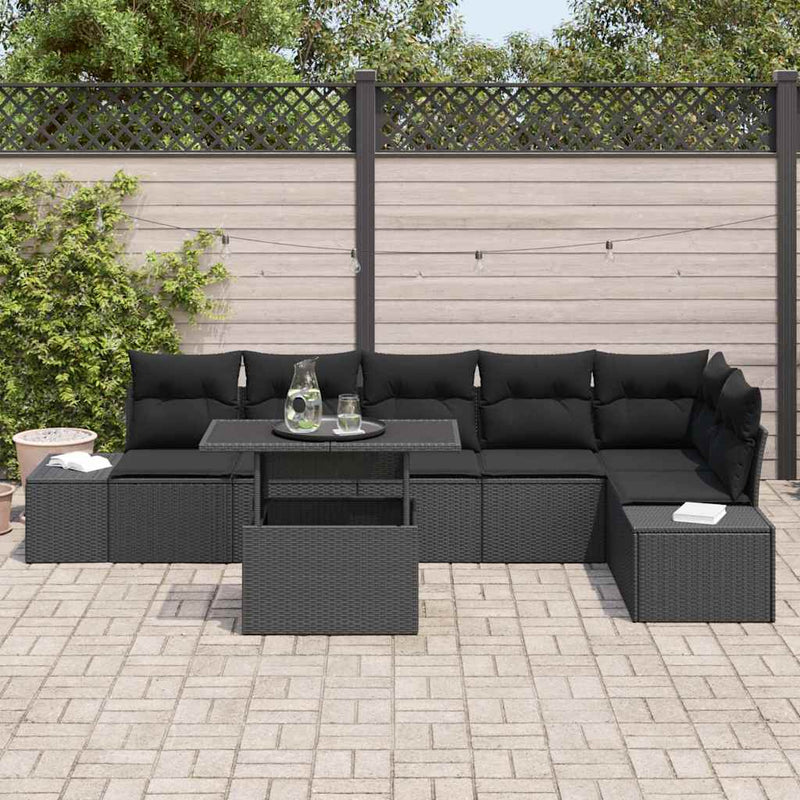 vidaXL Garden Sofa Set with Storage 7 pcs Black Poly rattan