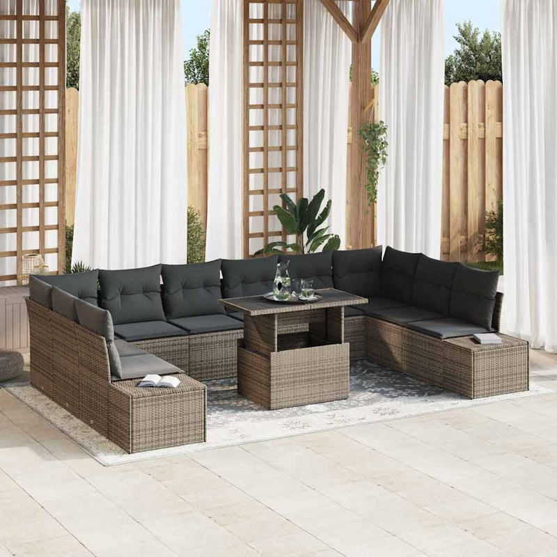 vidaXL Garden Sofa Set with Cushion 11 pcs Grey Poly Rattan