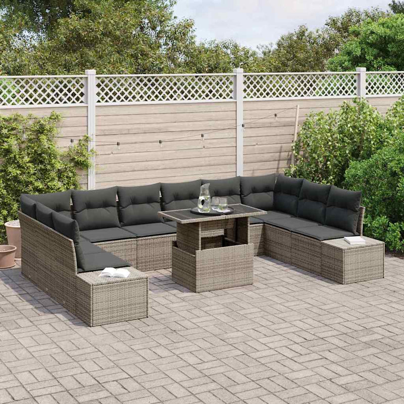 vidaXL Garden Sofa Set with Storage 11 pcs Grey Poly rattan