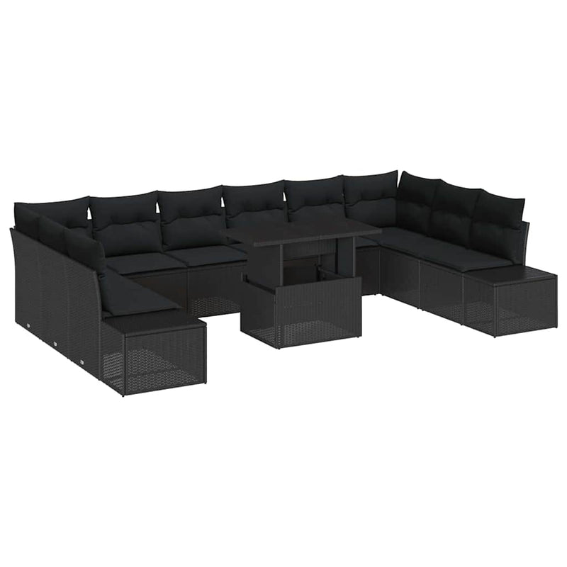 vidaXL Garden Sofa Set with Storage 11 pcs Black Poly rattan
