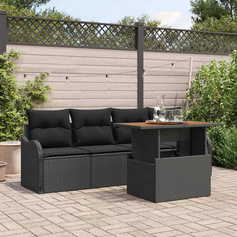 vidaXL Garden Sofa Set with Storage 5 pcs Black Poly Rattan