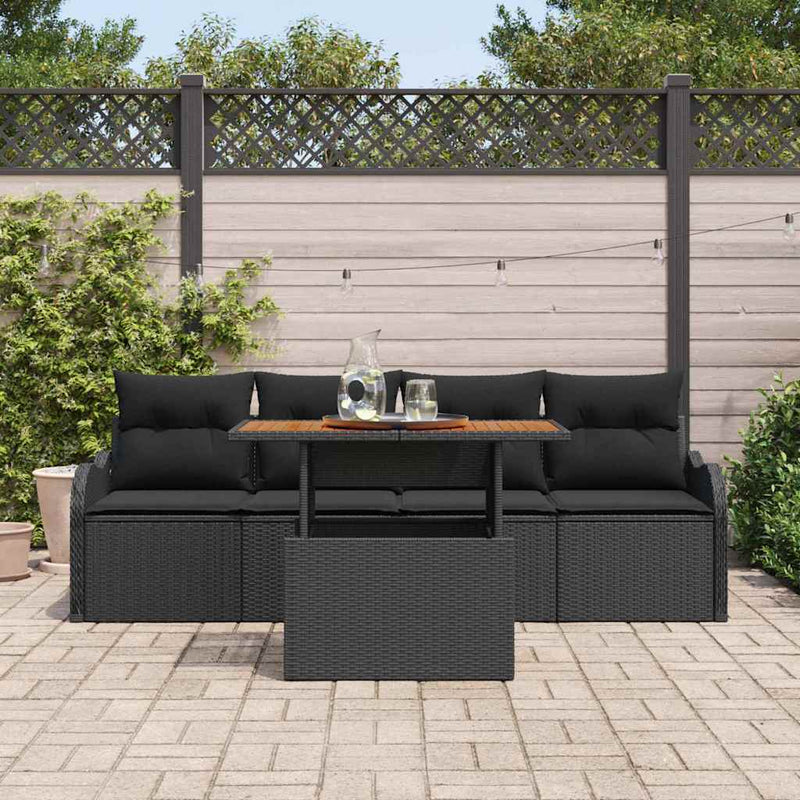 vidaXL Garden Sofa Set with Storage 5 pcs Black Poly Rattan