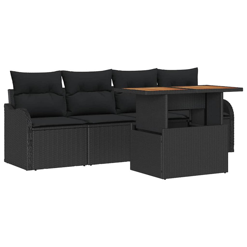 vidaXL Garden Sofa Set with Storage 5 pcs Black Poly Rattan