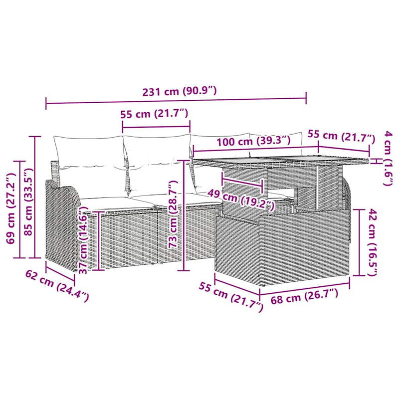 vidaXL Garden Sofa Set with Storage 5 pcs Black Poly Rattan