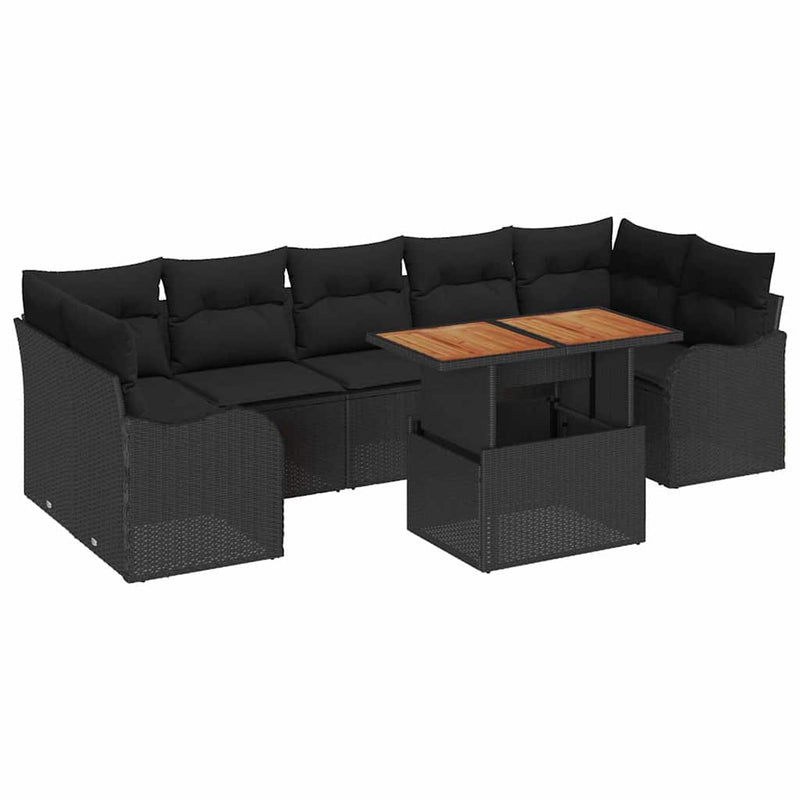 vidaXL Garden Sofa Set with Storage 8 pcs Black Poly rattan