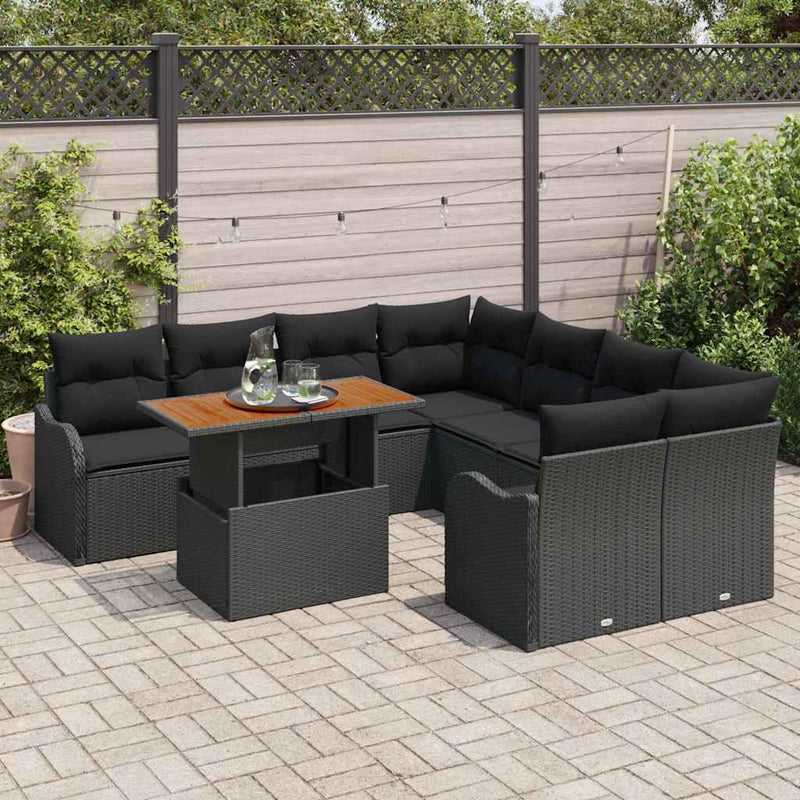 vidaXL Garden Sofa Set with Storage 9 pcs Black Poly rattan