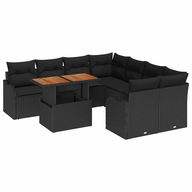 vidaXL Garden Sofa Set with Storage 9 pcs Black Poly rattan