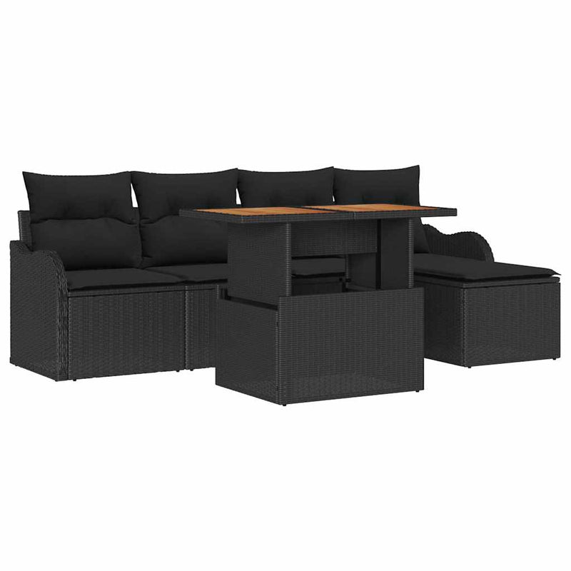 vidaXL Garden Sofa Set with Storage 6 pcs Black Poly rattan