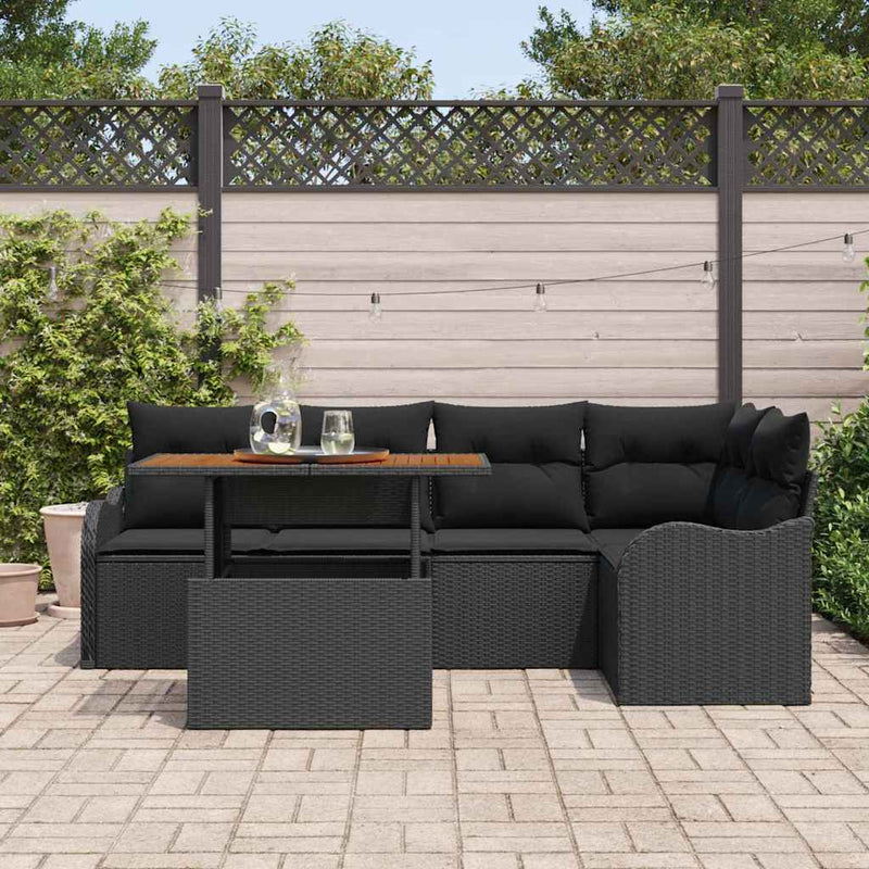 vidaXL Garden Sofa Set with Storage 6 pcs Black Poly rattan