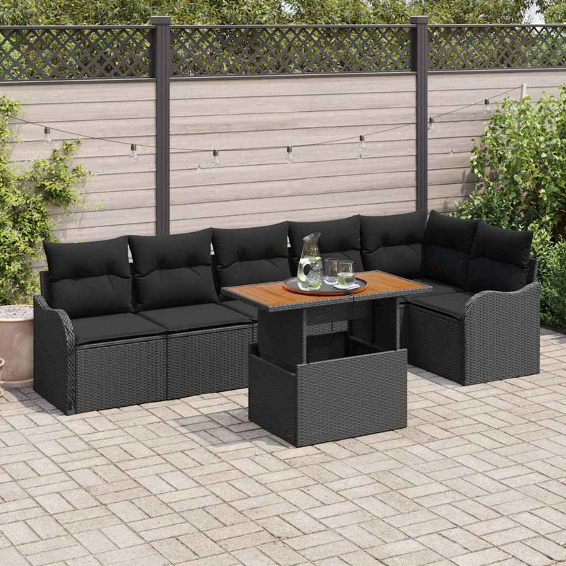 vidaXL Garden Sofa Set with Storage 7 pcs Black Poly rattan