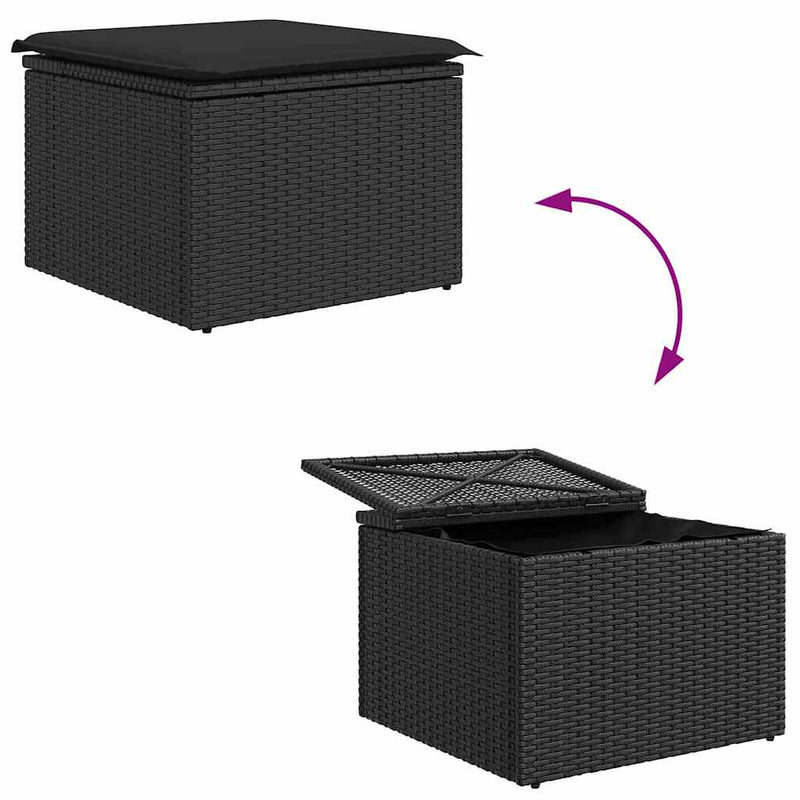 vidaXL Garden Sofa Set with Storage 7 pcs Black Poly rattan