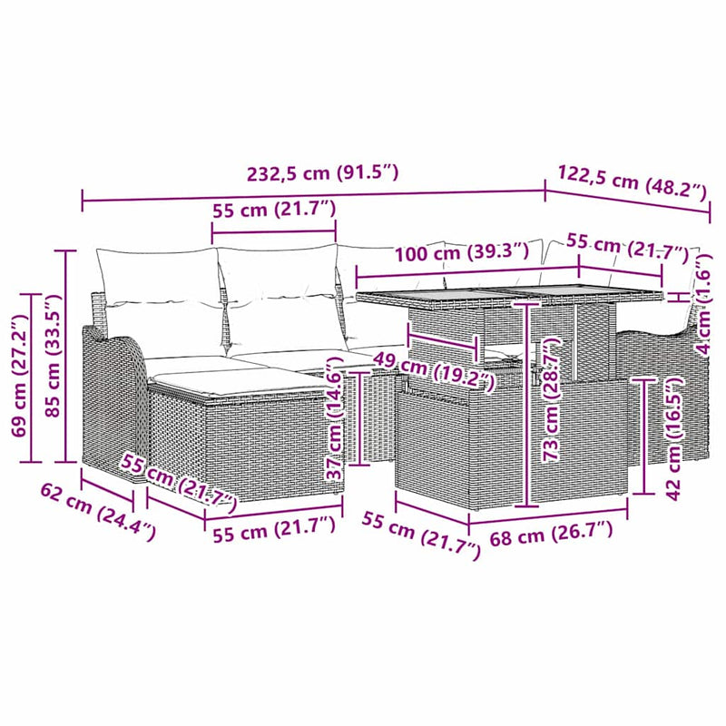 vidaXL Garden Sofa Set with Storage 7 pcs Black Poly rattan