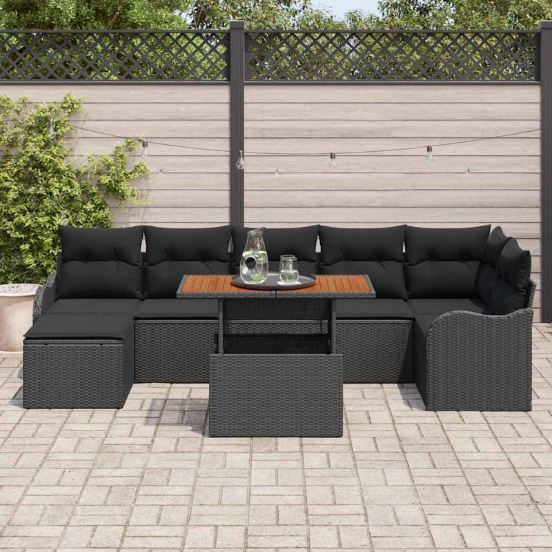 vidaXL Garden Sofa Set with Storage 8 pcs Black Poly rattan