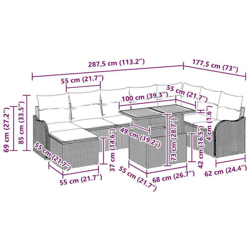 vidaXL Garden Sofa Set with Storage 9 pcs Black Poly rattan