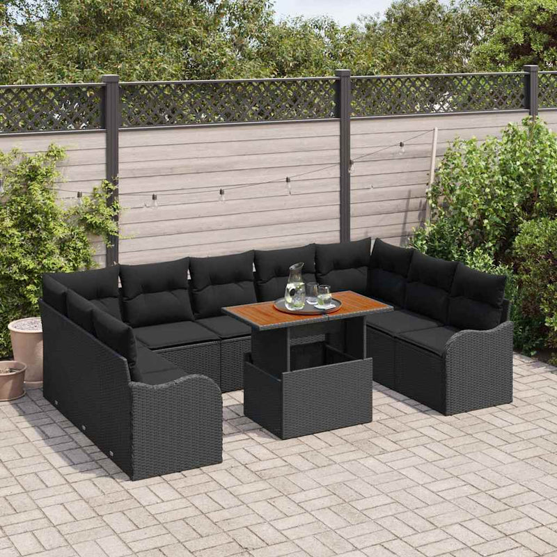 vidaXL Garden Sofa Set with Storage 10 pcs Black Poly rattan