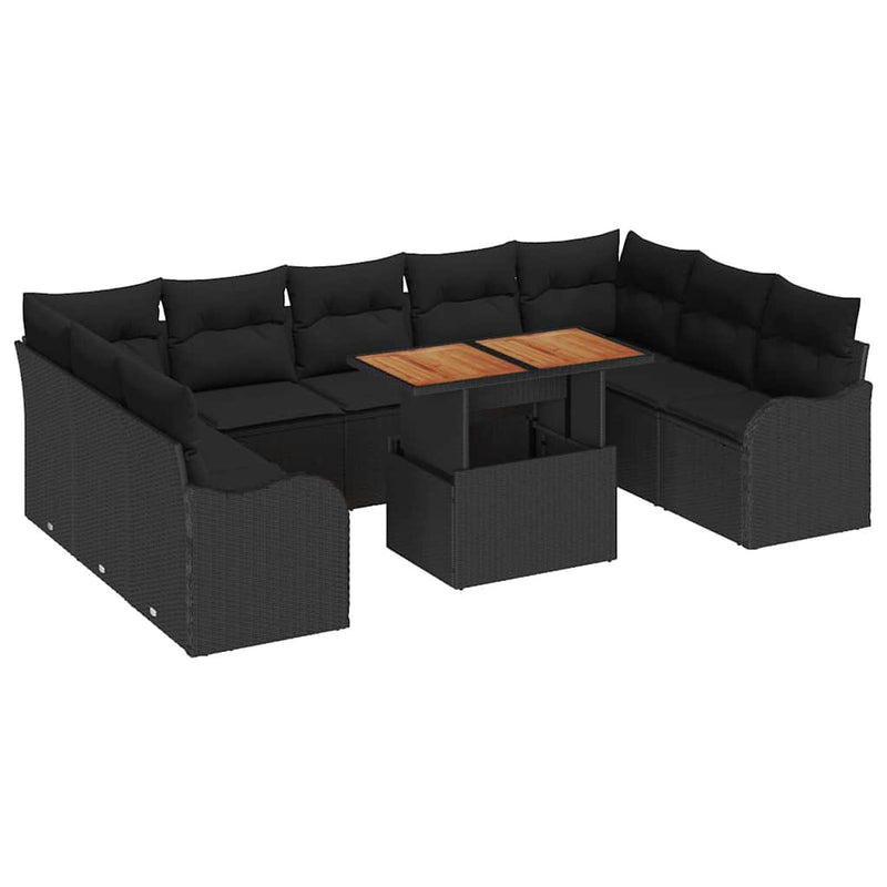 vidaXL Garden Sofa Set with Storage 10 pcs Black Poly rattan